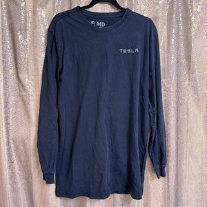 Tesla Men's Black Long Sleeve Cotton Crew Pullover T Shirt Medium